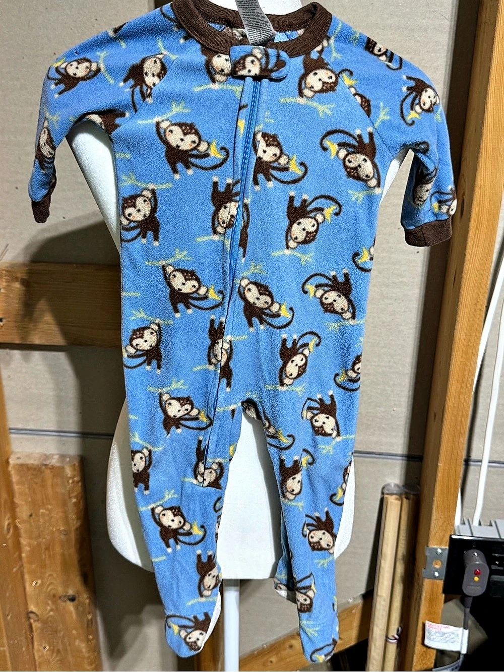 Gerber Baby Monkey Print Footie Blue Baby 6M
